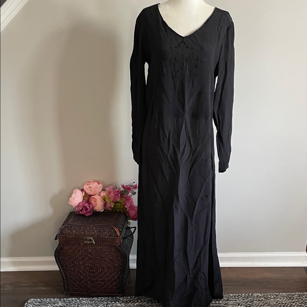Beaded Black Long Sleeve Dress